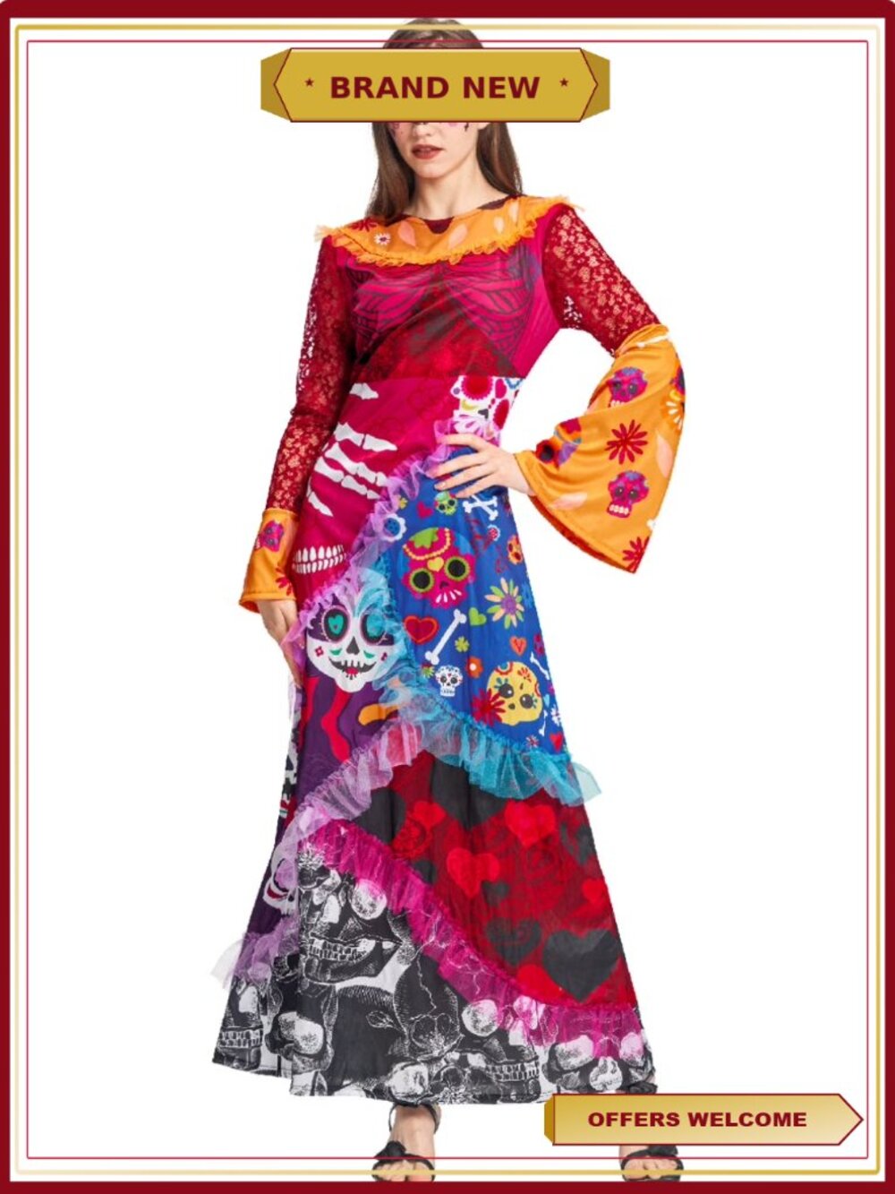 Day of the Dead Costume Dress for Women Halloween Sugar Skull Fancy Dress